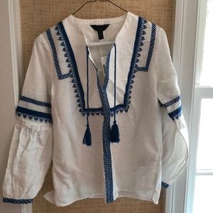 J. Crew embroidered linen-cotton top